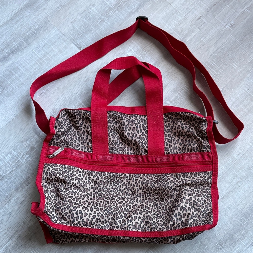 Leopard Print Tote Bag with Red Accents